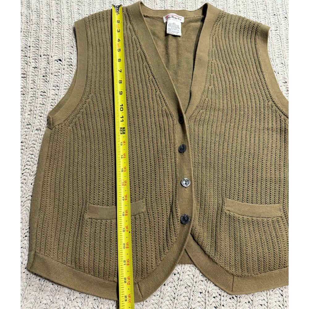 VTG Talbots Sweater Vest Button 100% Cotton Academia Womens Size Large Tan Olive - Picture 3 of 6
